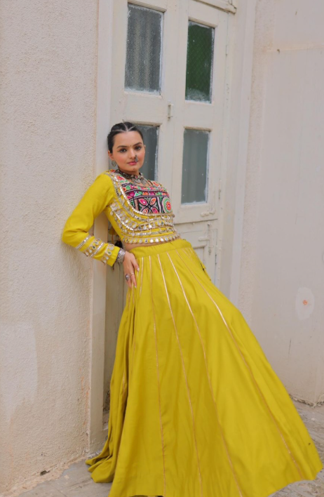 Navratri Lehenga Set with Embroidered Mirror Work Jacket