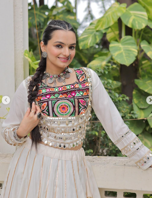 Navratri Lehenga Set with Embroidered Mirror Work Jacket