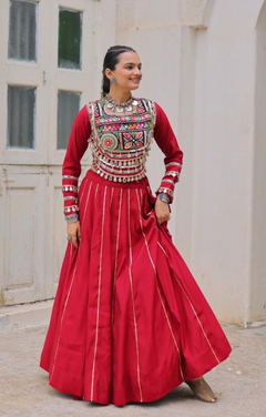Navratri Lehenga Set with Embroidered Mirror Work Jacket