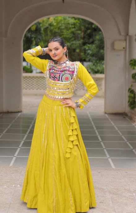 Navratri Lehenga Set with Embroidered Mirror Work Jacket