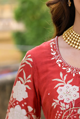 Bandhani Muslin Suit in Red with Gota Patti