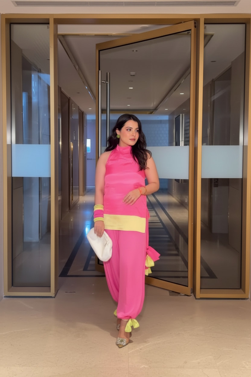 Fuchsia Muse Satin Co-ord Set