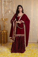Vichrta Silk Maroon Kurta Sharara Set