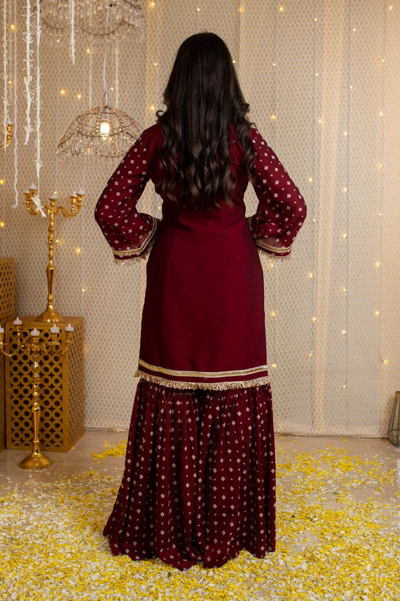 Vichrta Silk Maroon Kurta Sharara Set