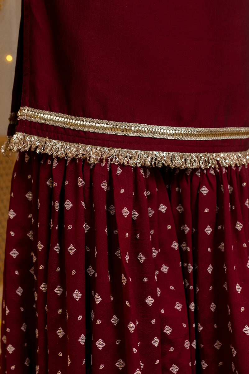 Vichrta Silk Maroon Kurta Sharara Set