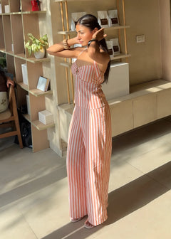 Coral Stripe Linen Co-Ord Set