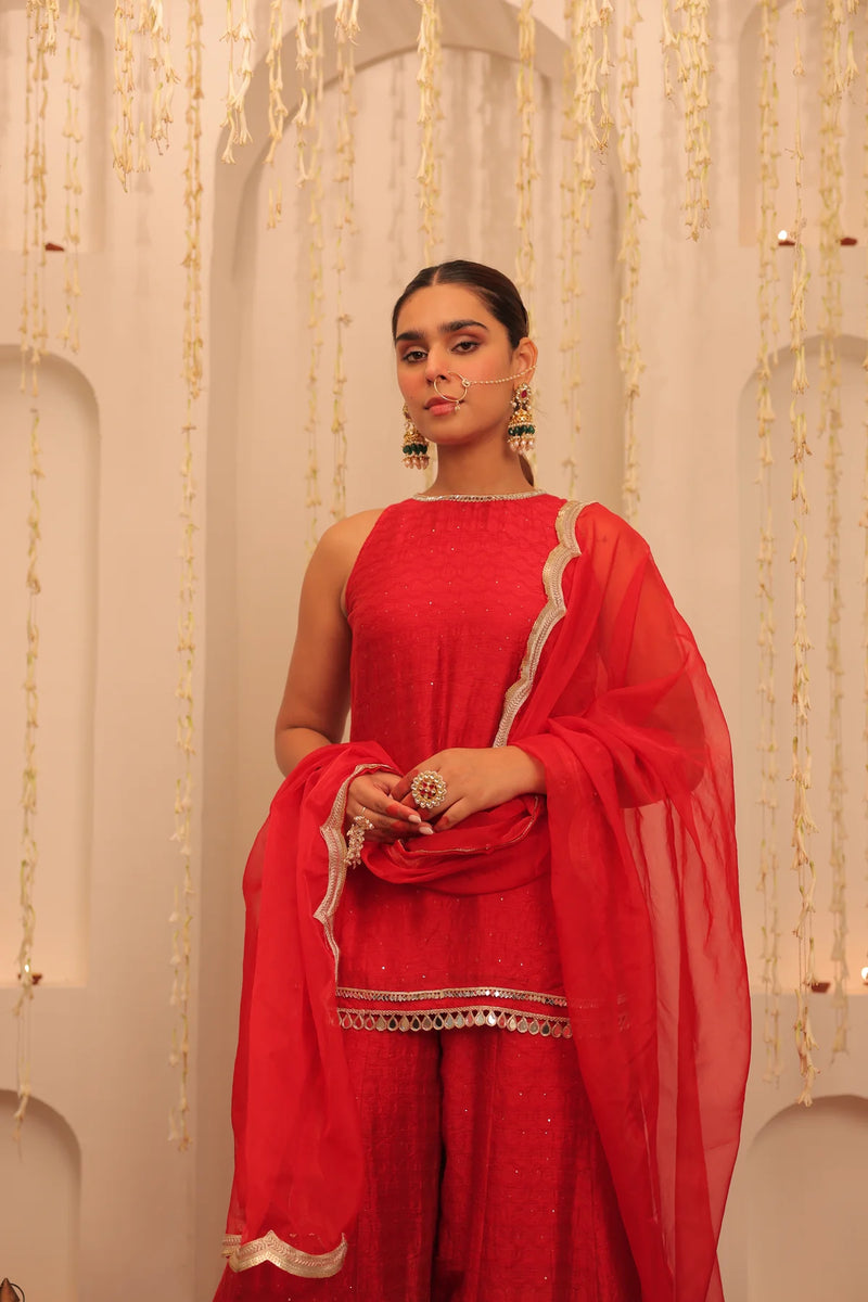 Ruby Noor Embroidered Cotton Kurta Sharara Set