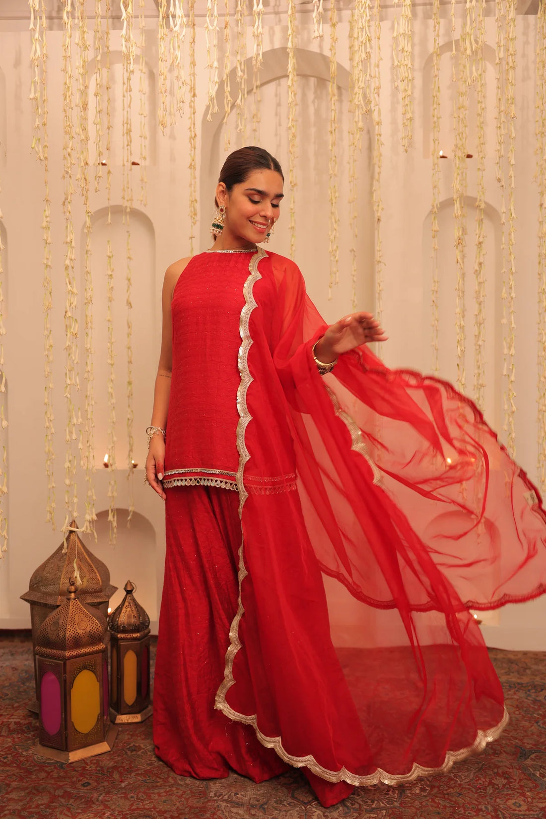 Ruby Noor Embroidered Cotton Kurta Sharara Set