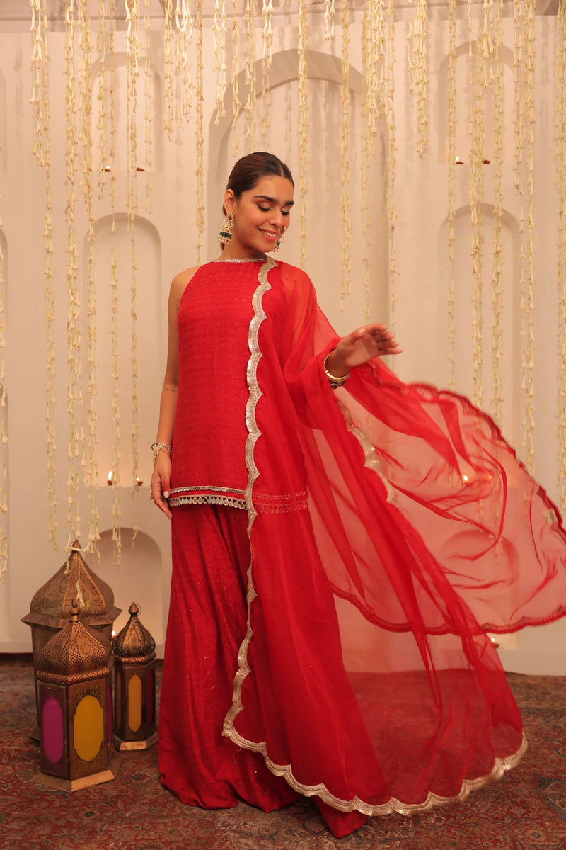 Ruby Noor Embroidered Cotton Kurta Sharara Set