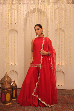 Ruby Noor Embroidered Cotton Kurta Sharara Set