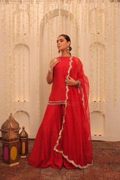Ruby Noor Embroidered Cotton Kurta Sharara Set