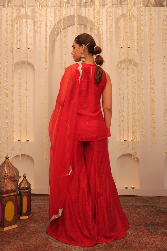Ruby Noor Embroidered Cotton Kurta Sharara Set