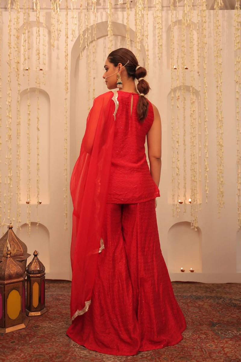 Ruby Noor Embroidered Cotton Kurta Sharara Set