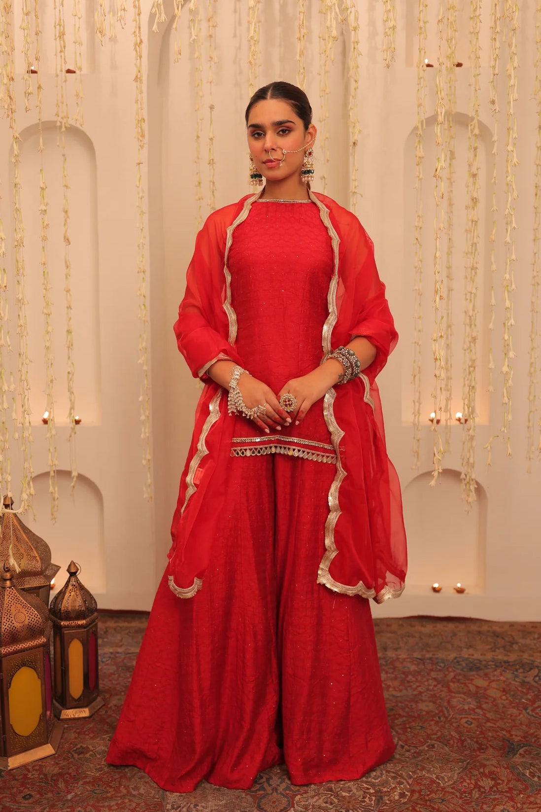 Ruby Noor Embroidered Cotton Kurta Sharara Set