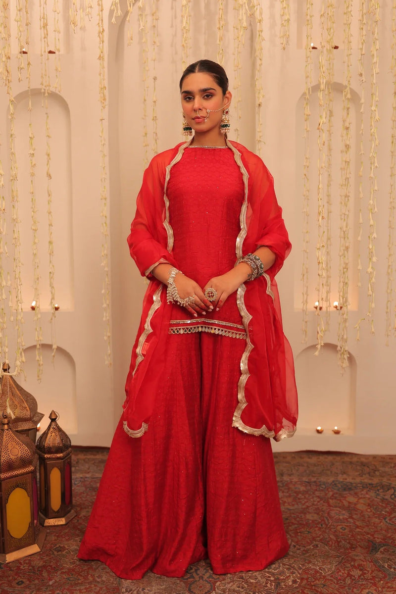Ruby Noor Embroidered Cotton Kurta Sharara Set