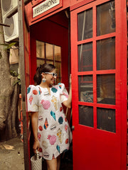 coral print dress