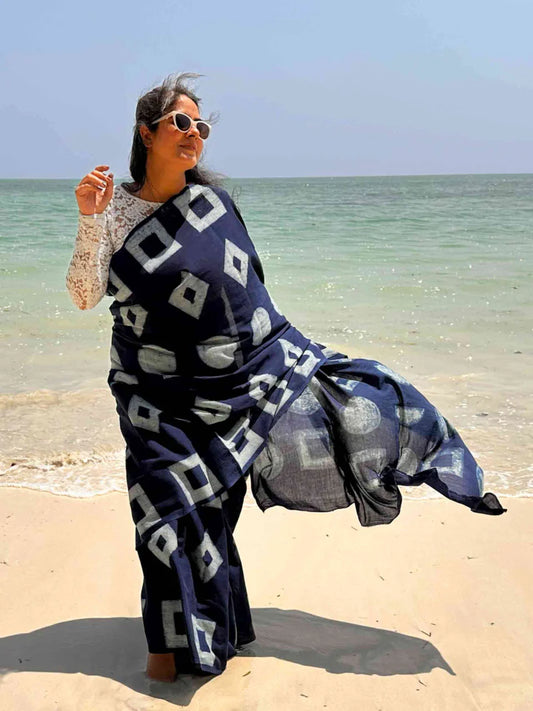 Shores Indigo Mul Cotton Saree 800