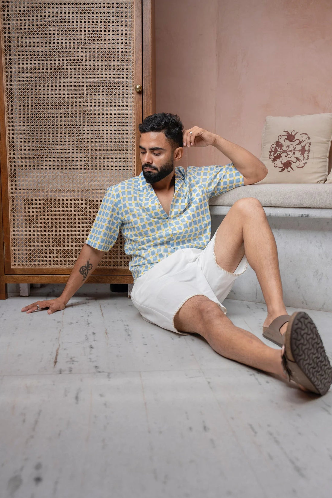 Sicily Summer Half-Sleeves Blue Check Shirt