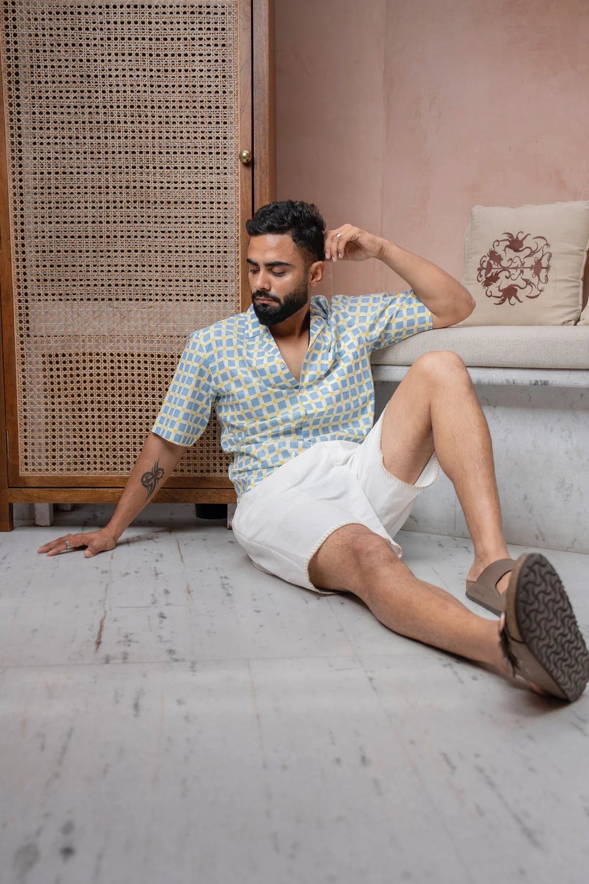 Sicily Summer Half-Sleeves Blue Check Shirt