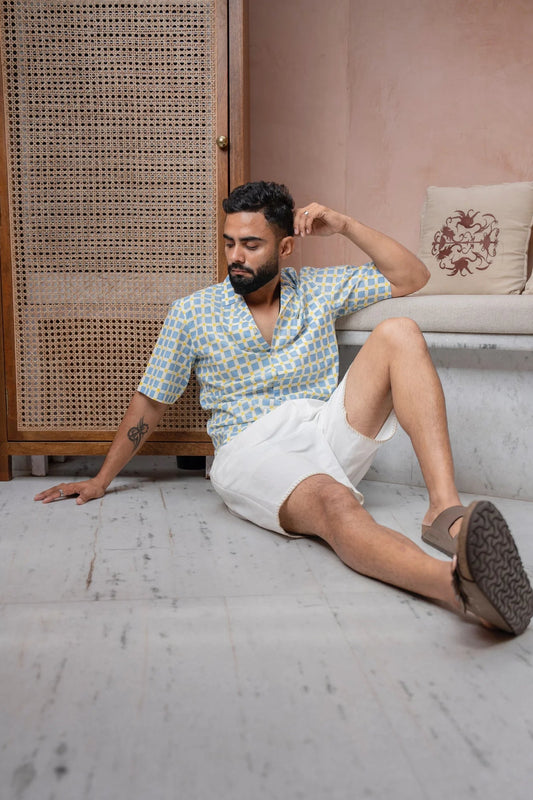 Sicily Summer Half-Sleeves Blue Check Shirt