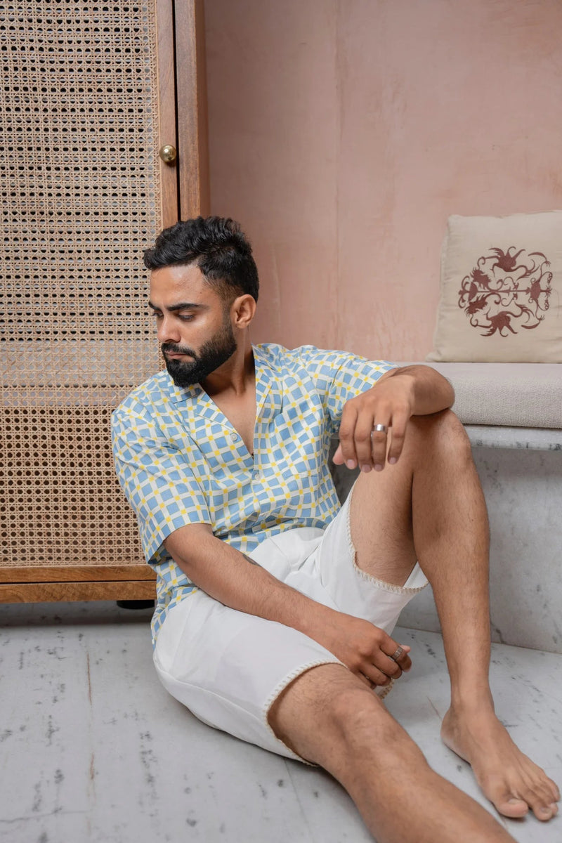 Sicily Summer Half-Sleeves Blue Check Shirt