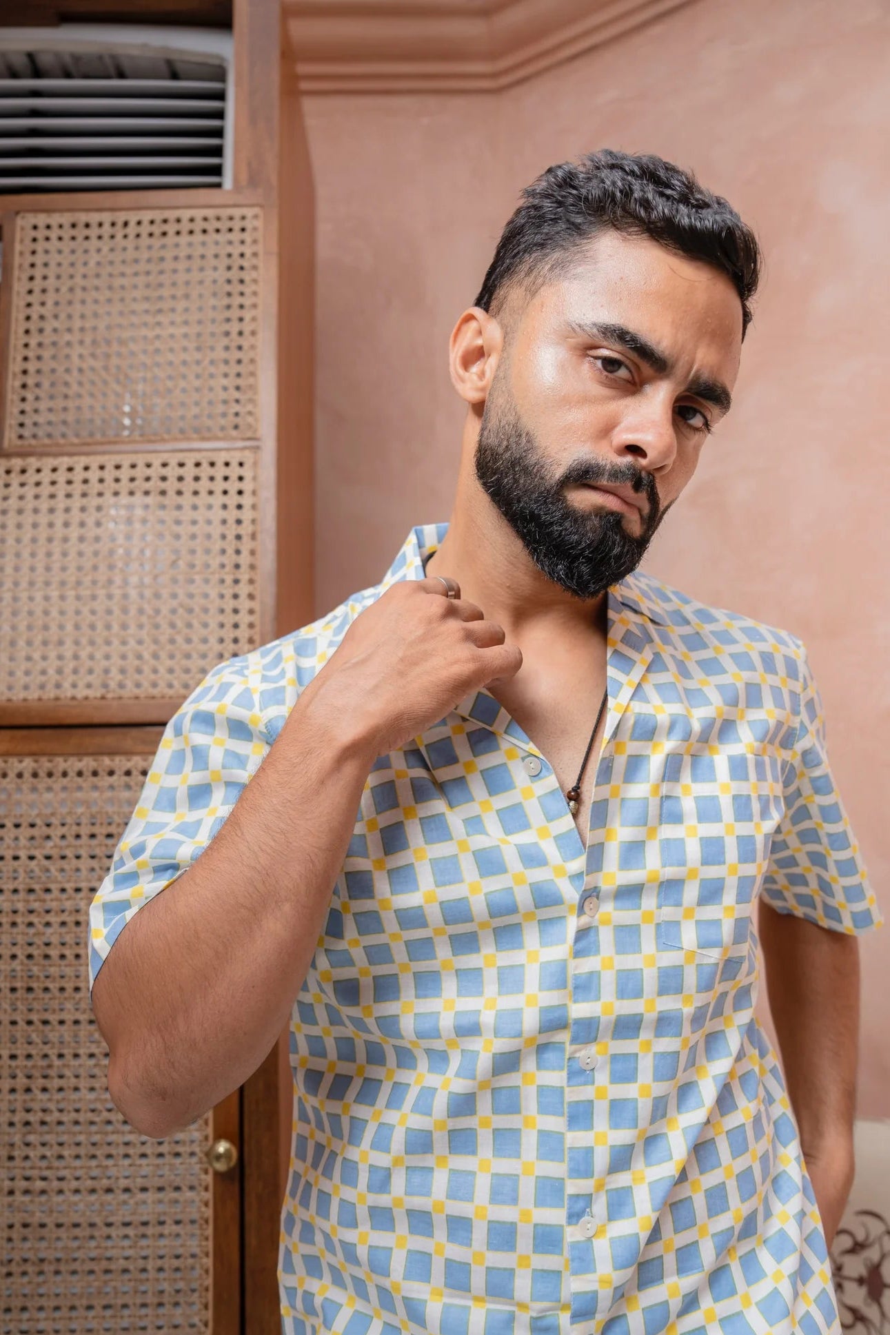 Sicily Summer Half-Sleeves Blue Check Shirt