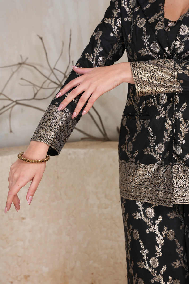 Silk Brocade Black Embroidered Co-Ord Set
