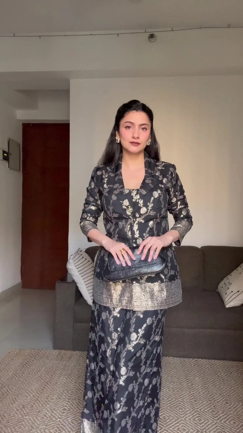 Silk Brocade Black Embroidered Co-Ord Set