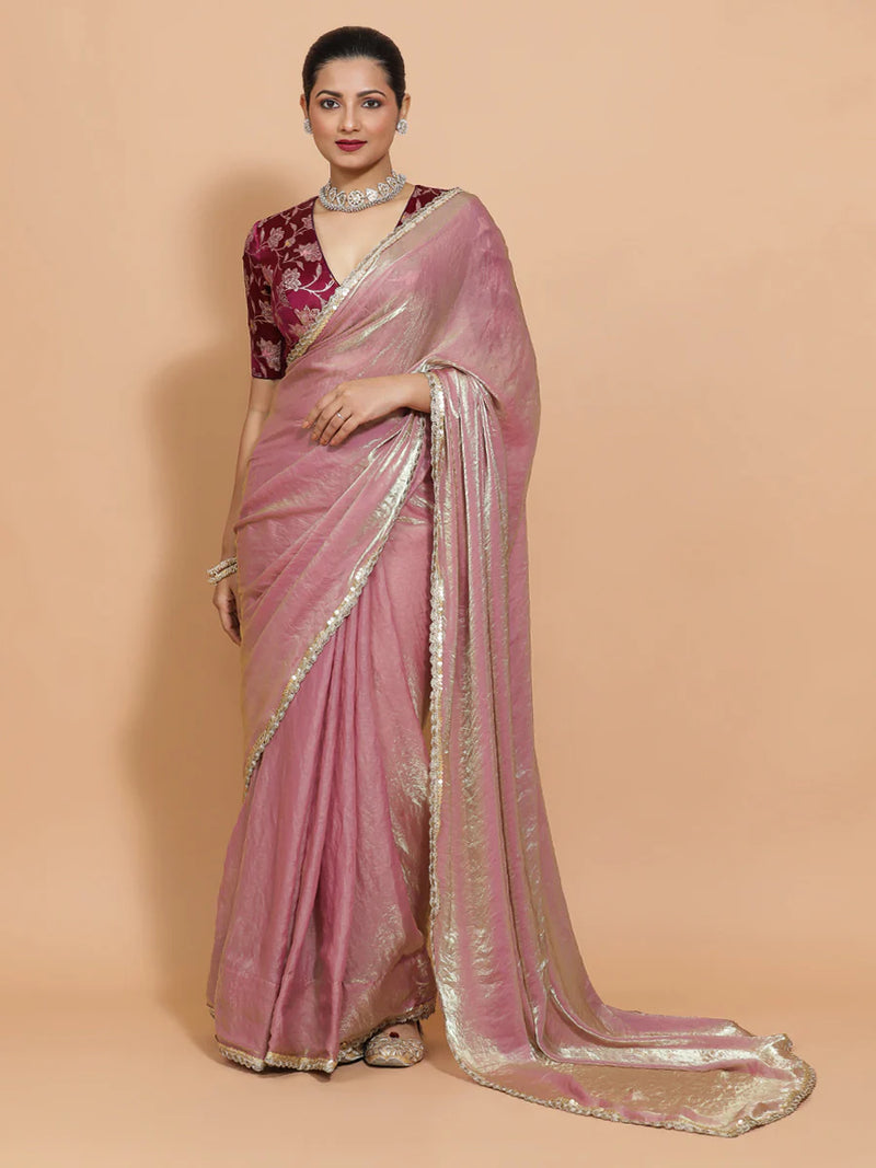 Silken Lavender Tissue Saree