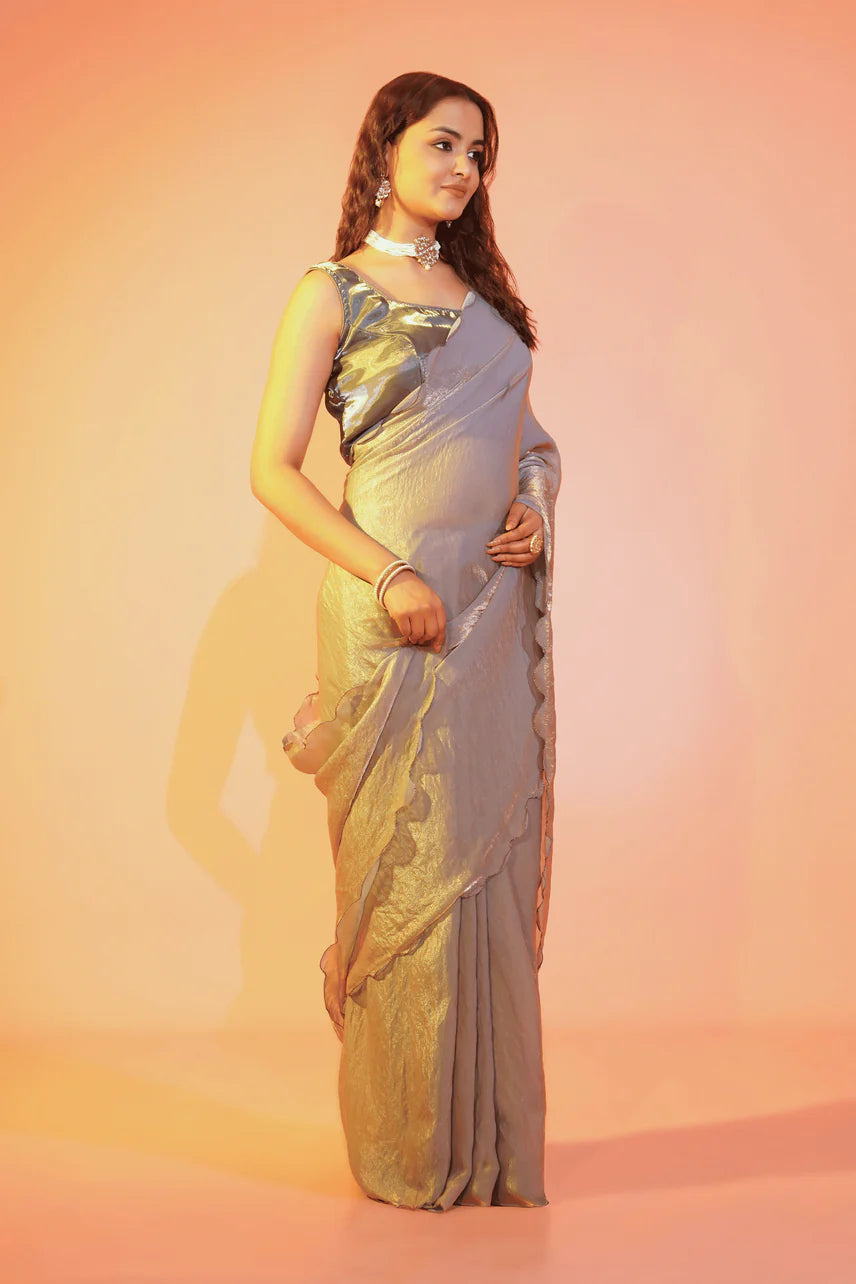 Silver Legacy Jimmy Choo Saree with Stitched Blouse