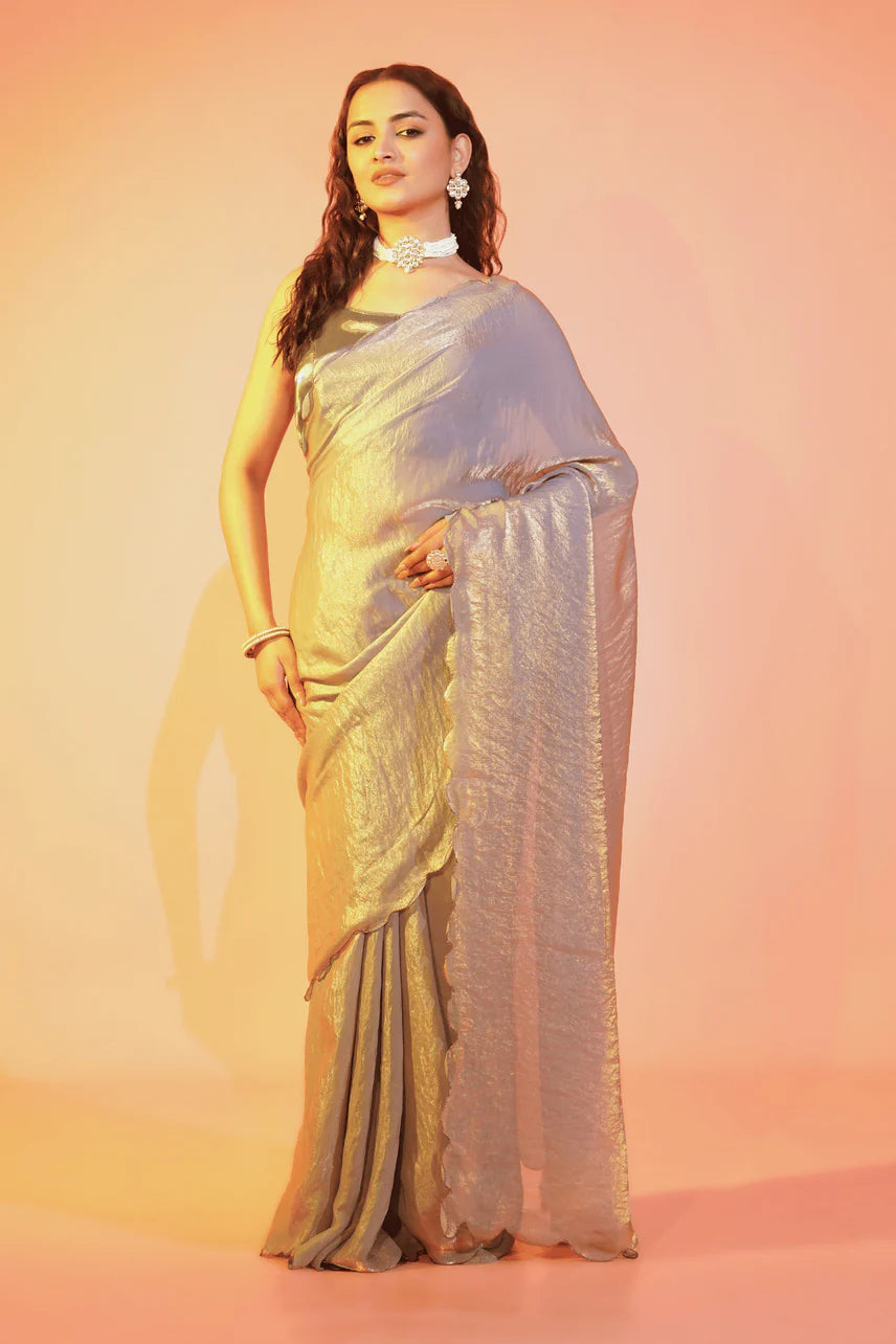 Silver Legacy Jimmy Choo Saree with Stitched Blouse
