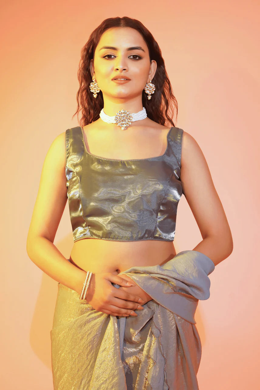 Silver Legacy Jimmy Choo Saree with Stitched Blouse