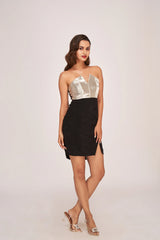 black satin short dress