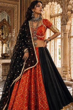 Red & Black Royal Navratri Lehenga Set with Bandhej Print Dupatta