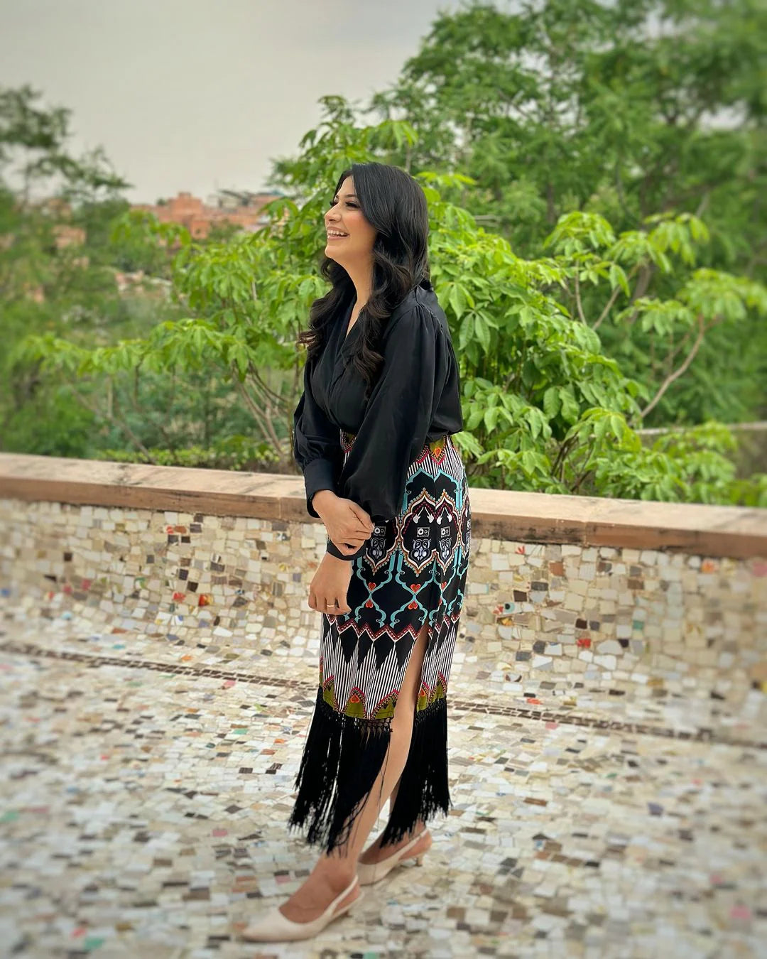 Multicolor Crepe Print Shirt Dress