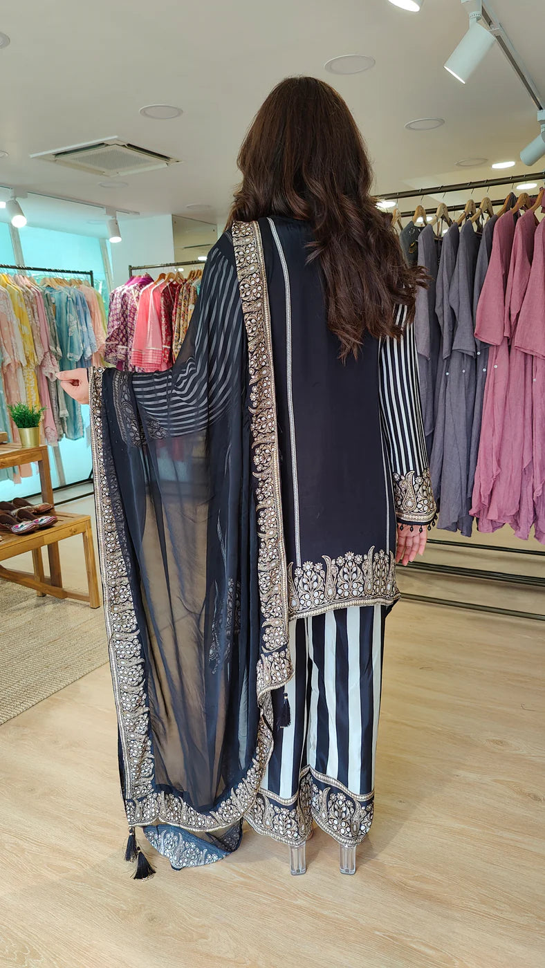 Midnight Elegance Embellished Sharara Set