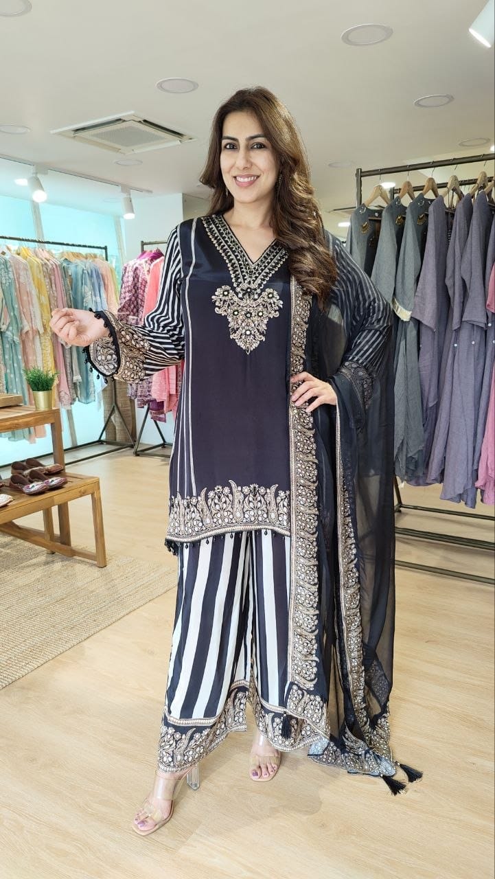 Midnight Elegance Embellished Sharara Set