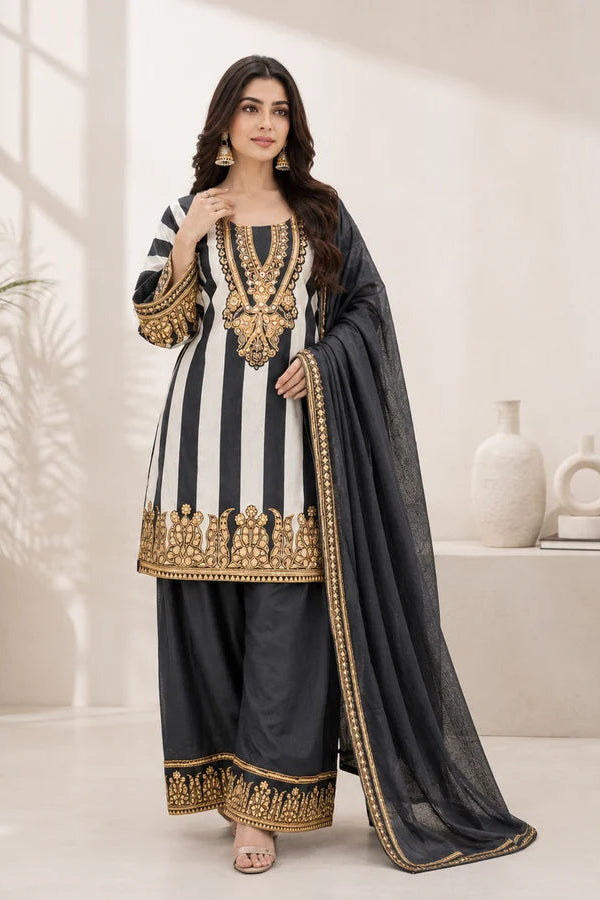 Black & White Printed Muslin Farshi Salwar Set
