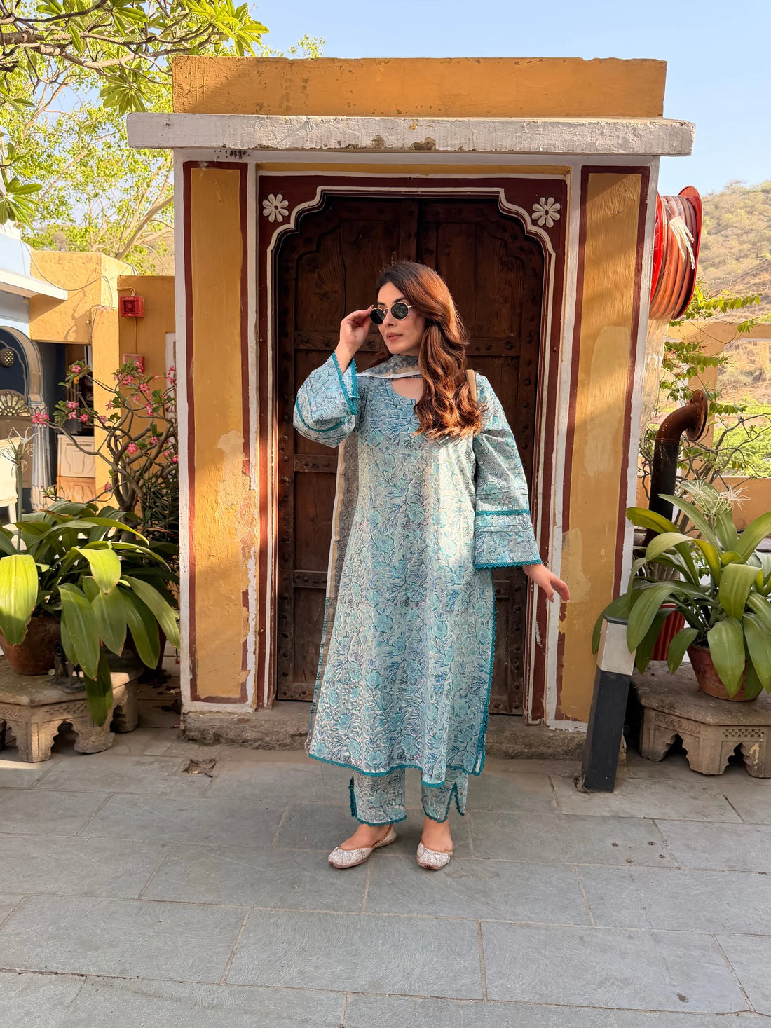 Meher Neel Handblock Floral Suit Set