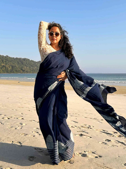 Sundown Indigo mul cotton saree 800