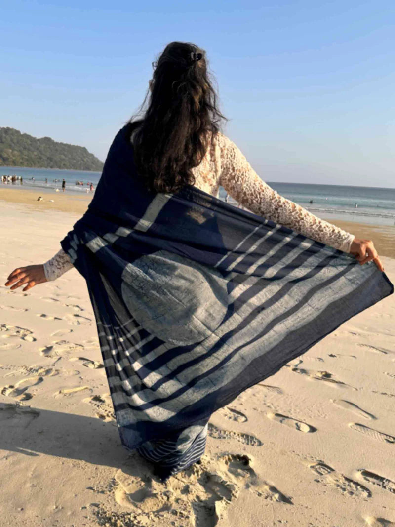 indigo cotton saree