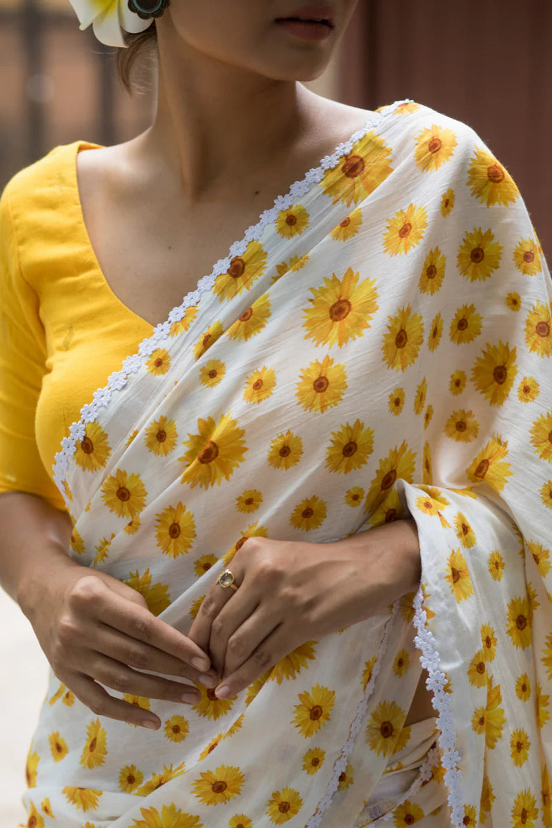 floral print cotton saree