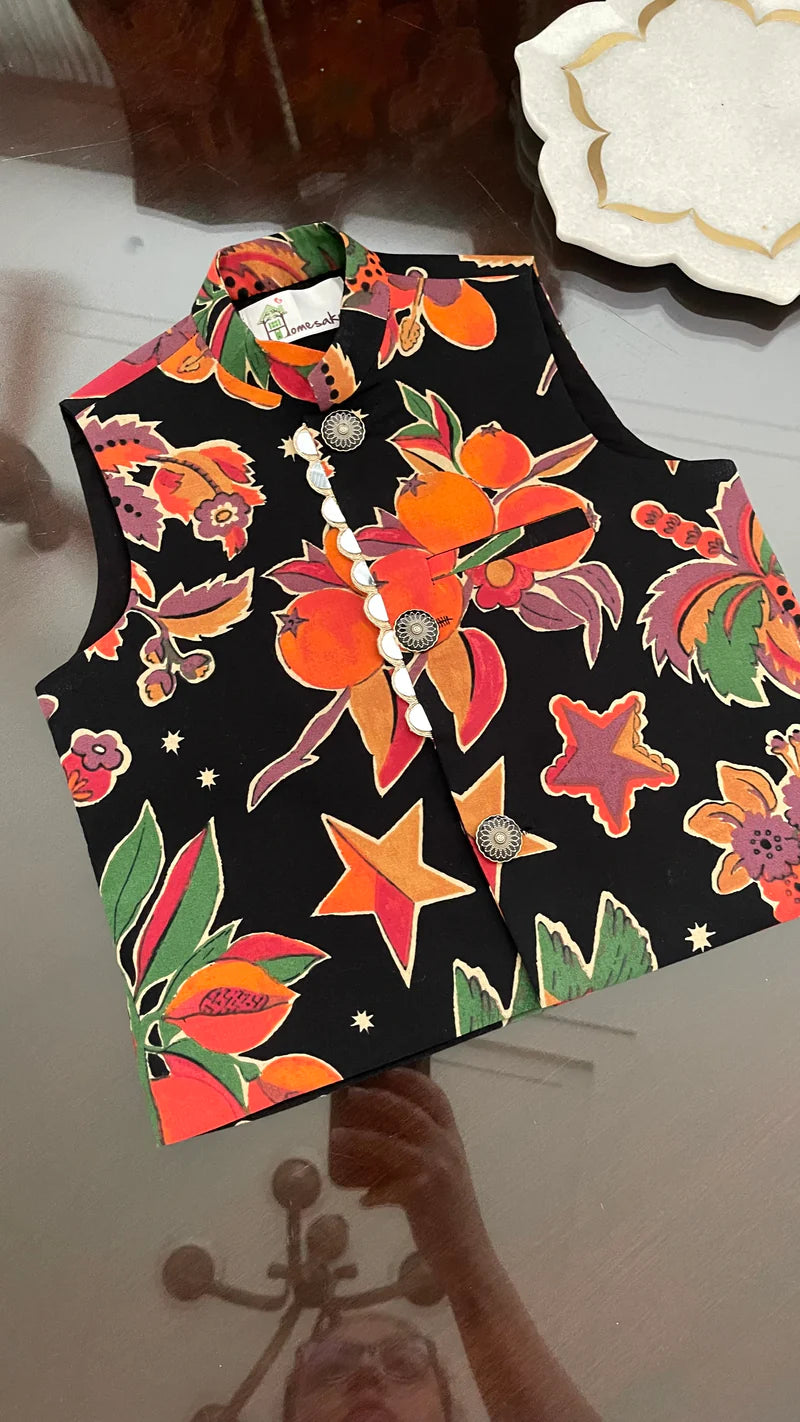 Sunset Fields Black Cotton Waistcoat