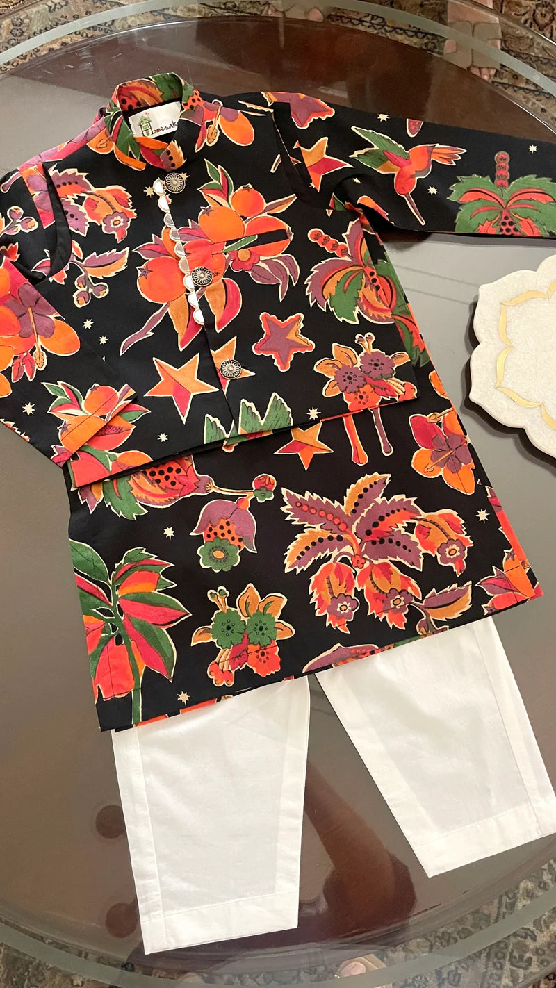 Sunset Fields Black Cotton Waistcoat