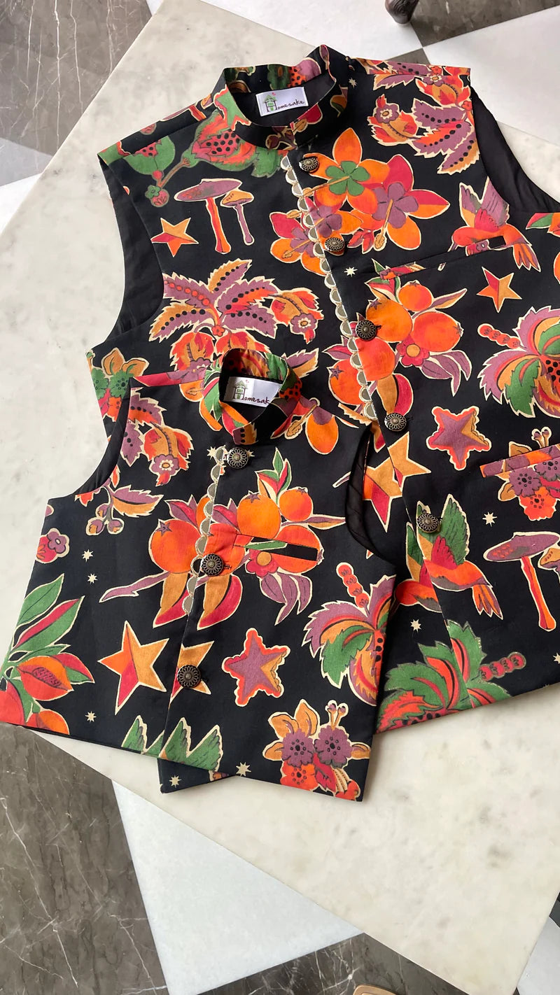 Sunset Fields Black Cotton Waistcoat