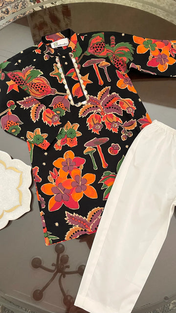 Sunset Fields Boys Black Kurta Set