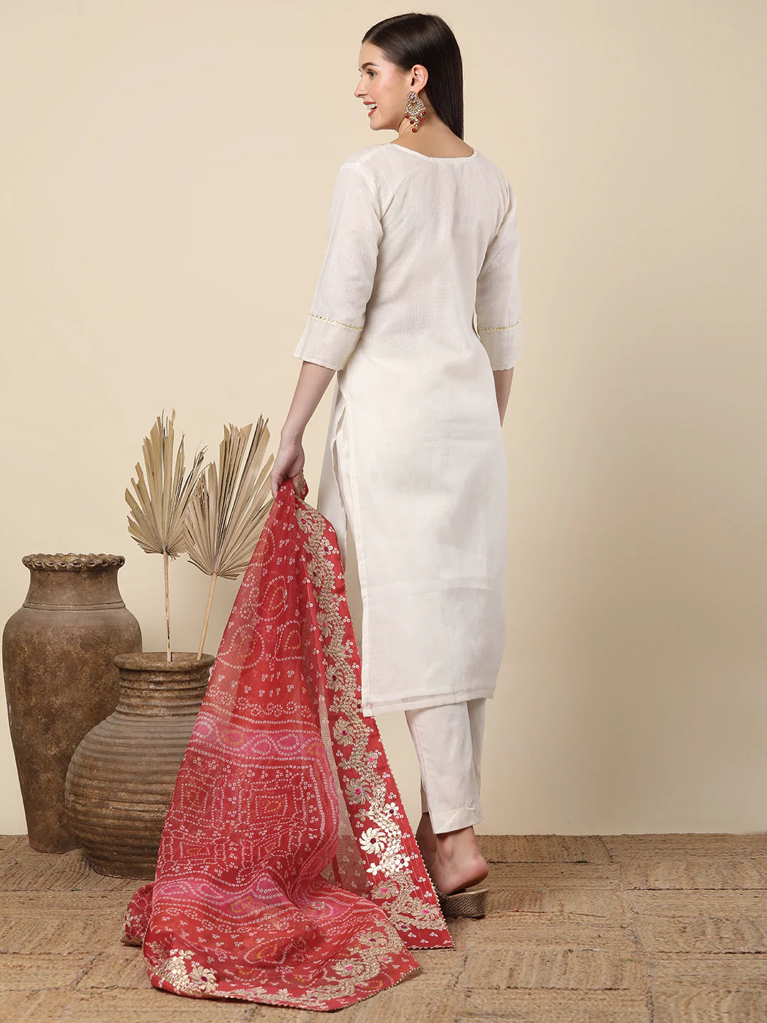 Supernet Off White Gota Patti Suit