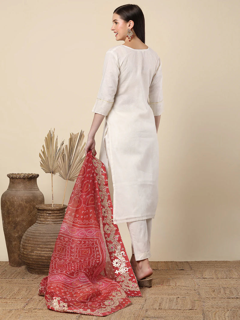 Supernet Off White Gota Patti Suit