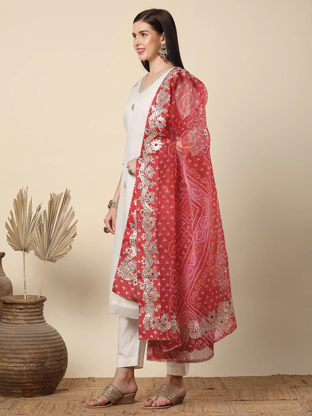 Supernet Off White Gota Patti Suit