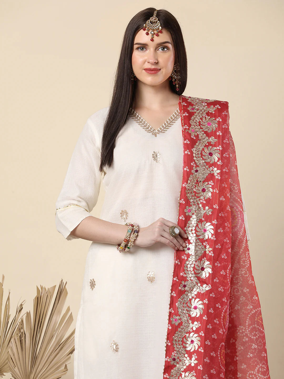 Supernet Off White Gota Patti Suit